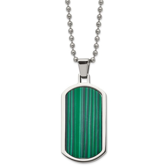 Other - Stainless Steel Malachite Inlay Dog Tag on a 22 inch Ball Chain Necklace
